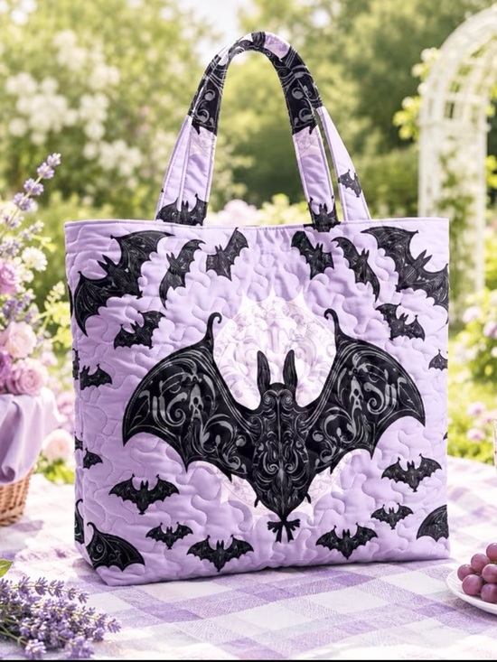 Handbags - (A14) Quilted Tote Bag - Bat Print